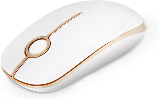 Wireless Mouse,  2.4G Slim Portable Computer Mice with Nano Receiver for Notebook, PC, Laptop, Computer (White and Gold)