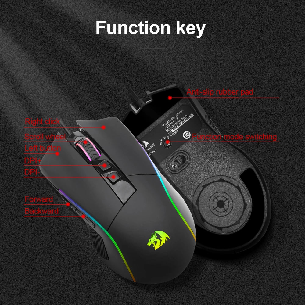 Lonewolf G105 RGB USB Wired Gaming Mouse 8000 DPI 8 Buttons Mice Programmable Ergonomic for Computer Laptop PC Gamer