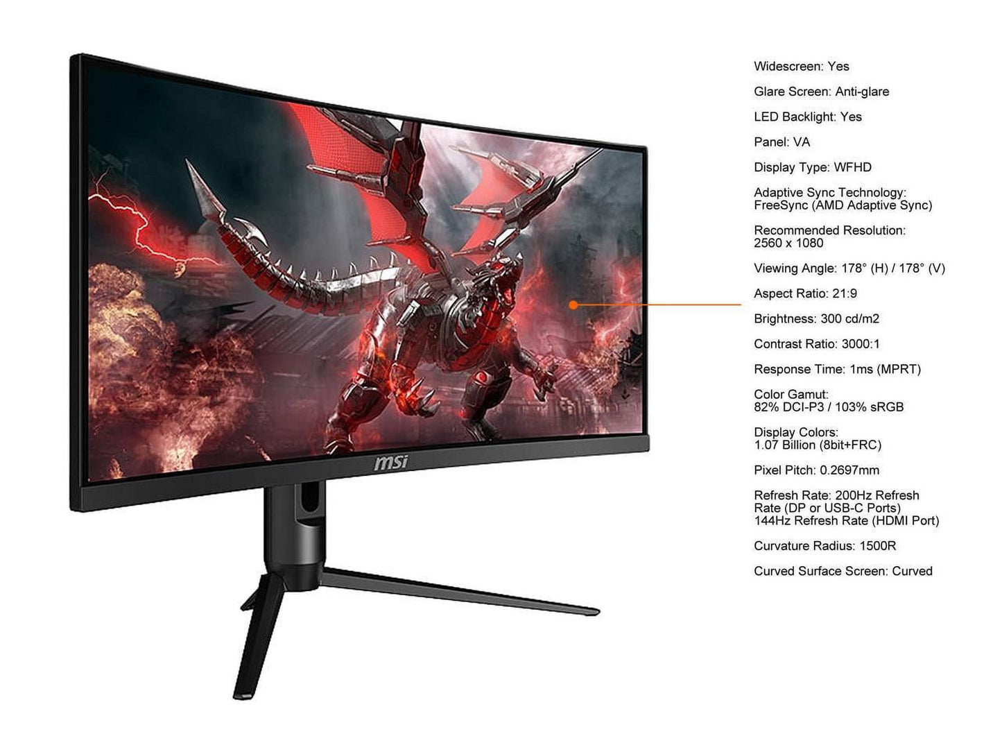 Optix MAG301CR2 30" WFHD 2560 X 1080 1Ms (MPRT) 200Hz HDMI, Displayport, USB Freesync (AMD Adaptive Sync) Curved Gaming Monitor