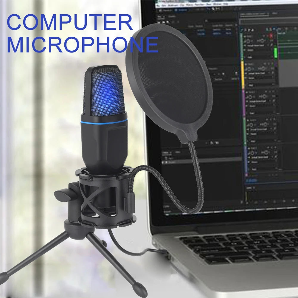 USB Microphone RGB Microfone Condensador Wire Gaming Mic for Podcast Recording Studio Streaming Laptop Desktop PC